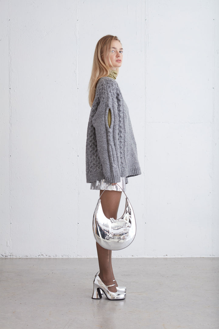 STRUCTURED CURVED SHOULDER BAG IN SILVER in Silver — alternate angle