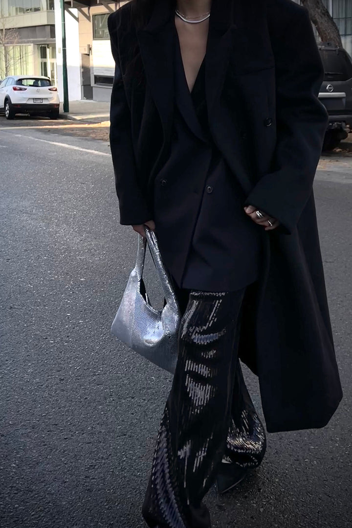 METAL KNIT SHOULDER BAG in Silver — alternate angle