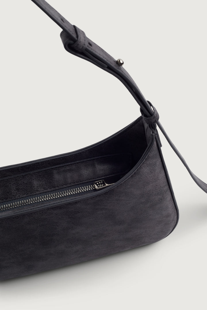 DISTRESSED LEATHER SHOULDER BAG in ASPHALT — alternate angle