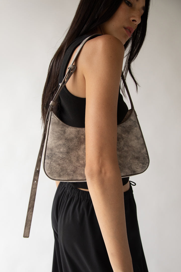 DISTRESSED LEATHER SHOULDER BAG in Beige — alternate angle