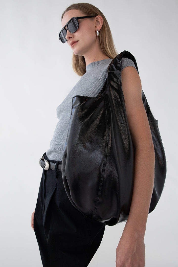 PADDED VEGAN LEATHER TOTE BAG in Black — alternate angle