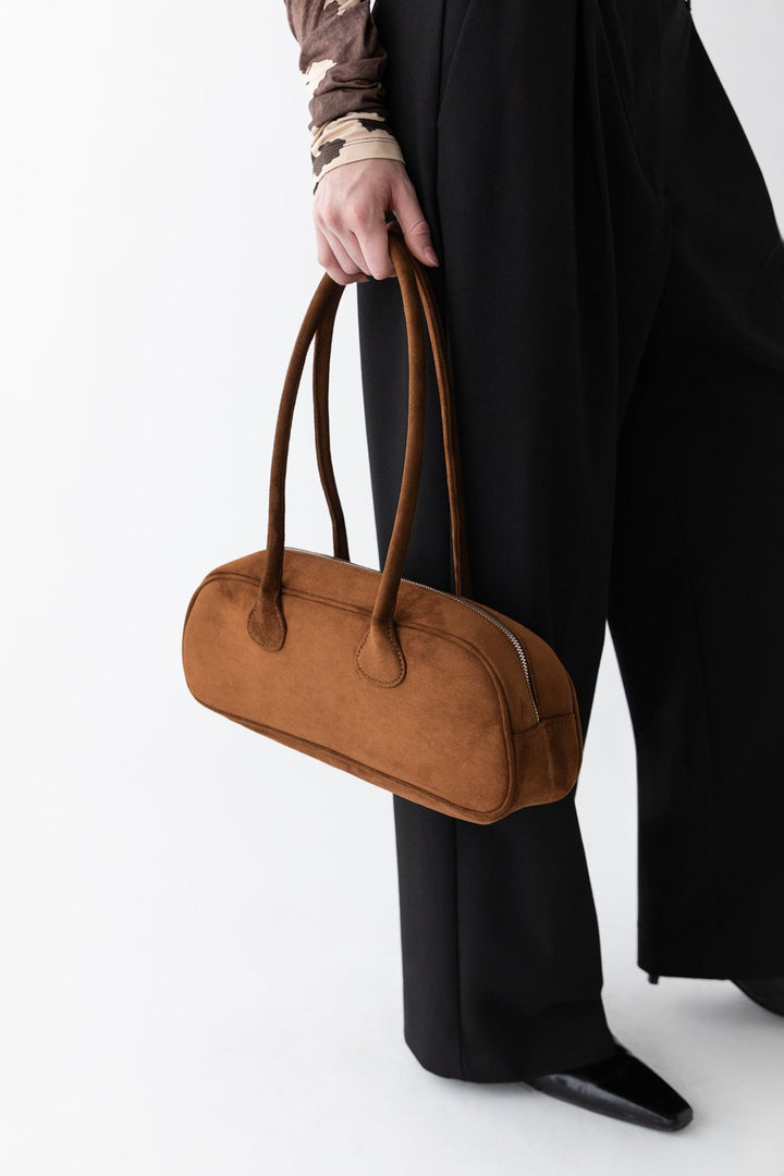 VEGAN SUEDE BOWLER BAG in Camel — alternate angle