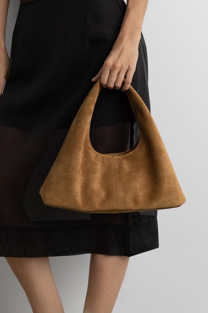 DEMI SHOULDER BAG IN VEGAN SUEDE in Camel — alternate angle