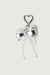Beaded chrome ribbon bag charm in silver — main image