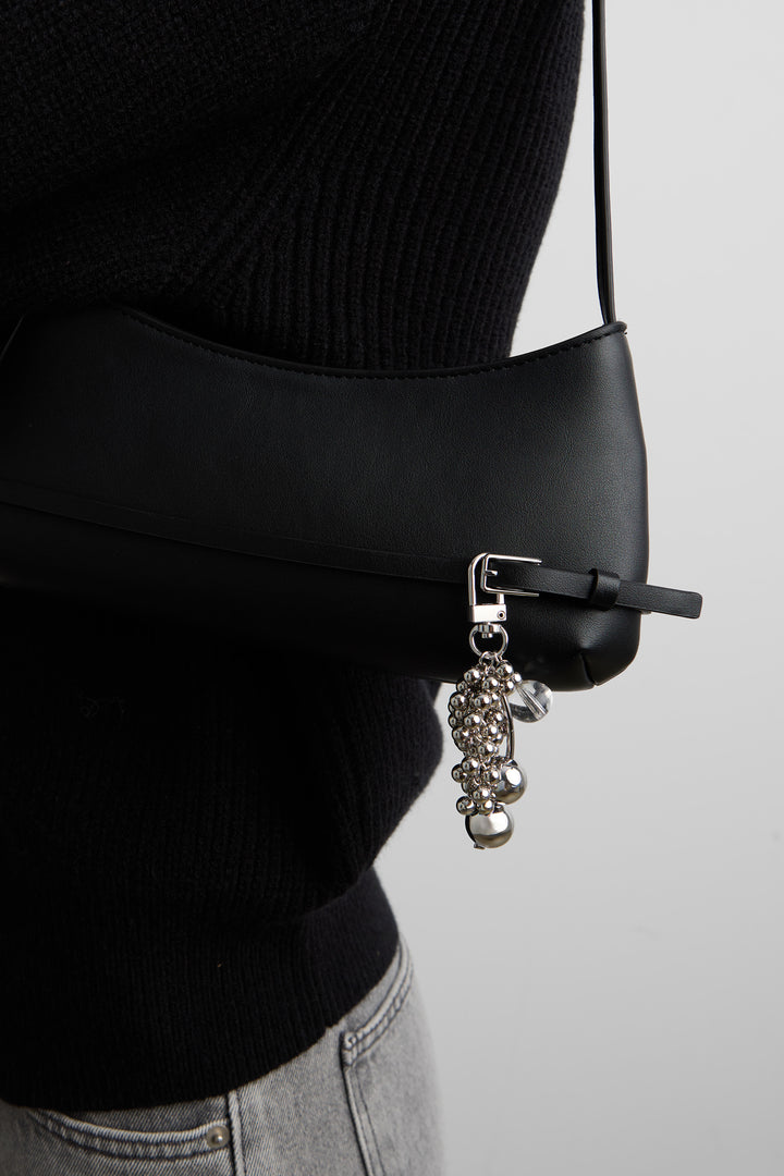 METALLIC BEADED BAG CHARM in Silver — alternate angle