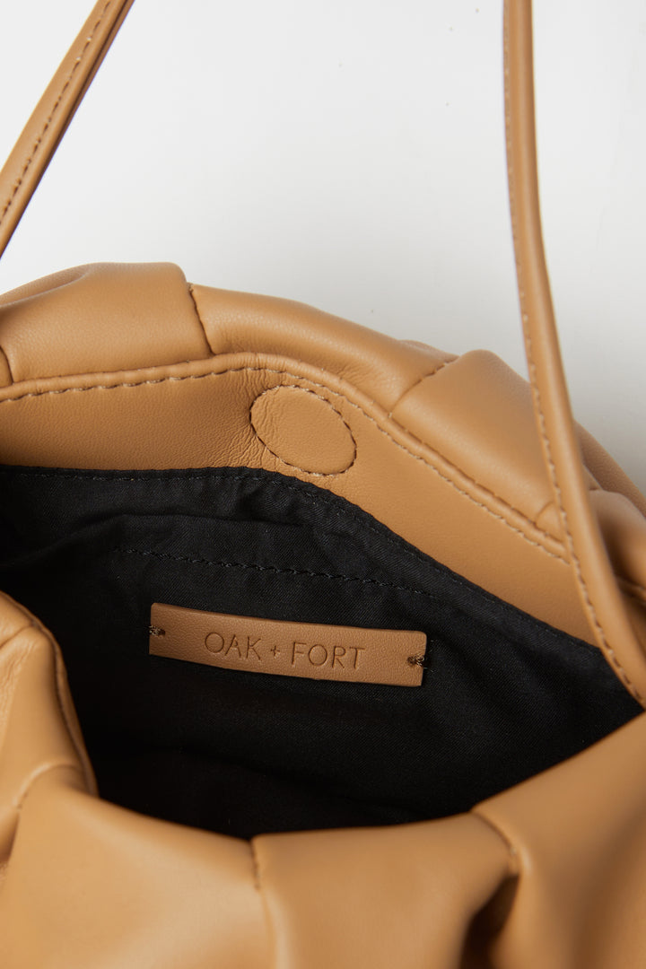 SCRUNCH TOP CLUTCH in Caramel — alternate angle