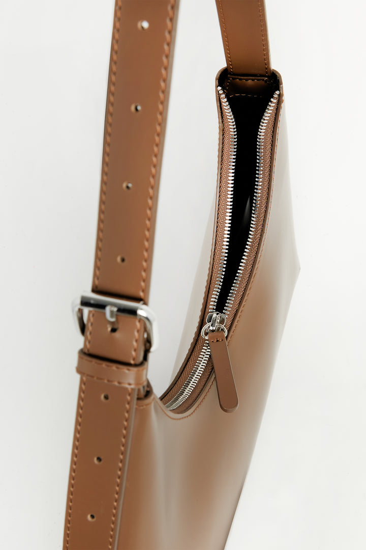 SMALL ROUNDED SHOULDER BAG in Bison — alternate angle