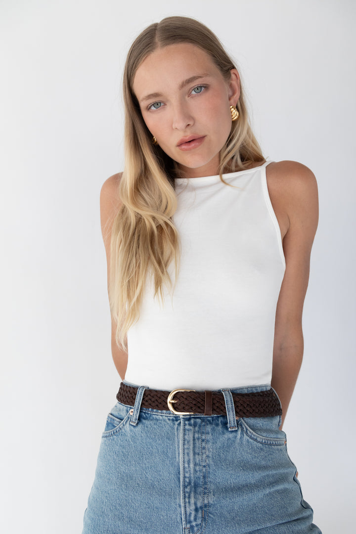 BRAIDED LEATHER BELT in Brown — alternate angle
