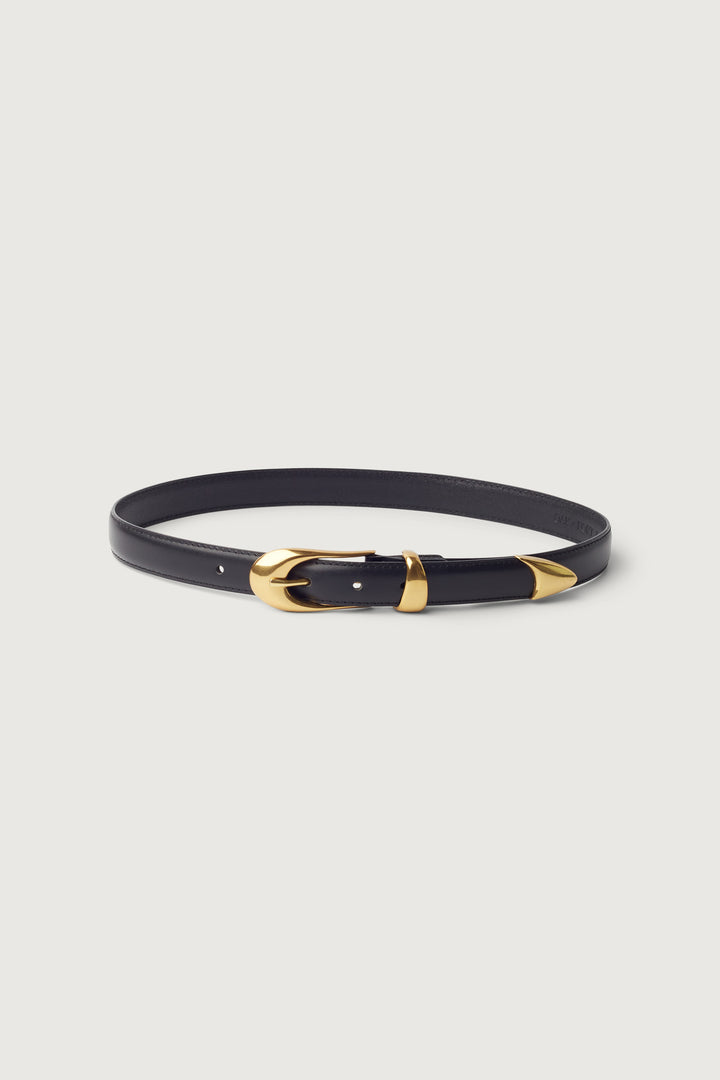 GENUINE LEATHER METAL TIP BELT in Black Silver — alternate angle