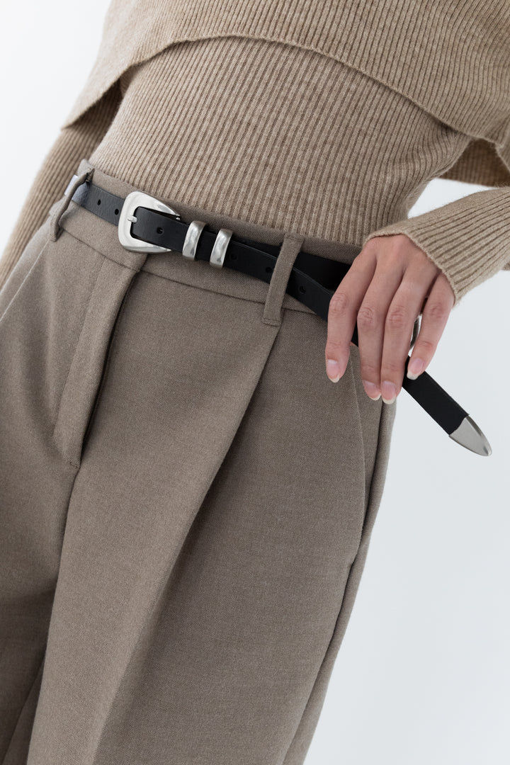 GENUINE LEATHER BELT WITH SILVER TIP in Black — alternate angle