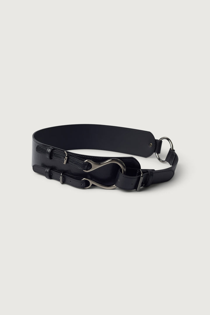 DUAL STRAP VEGAN LEATHER BELT in Black — alternate angle