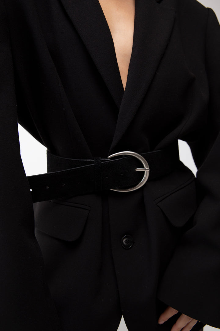 VEGAN SUEDE BELT in Black — alternate angle