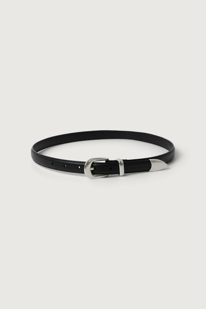 MILA WESTERN LEATHER BELT in Black Polished Silver — alternate angle