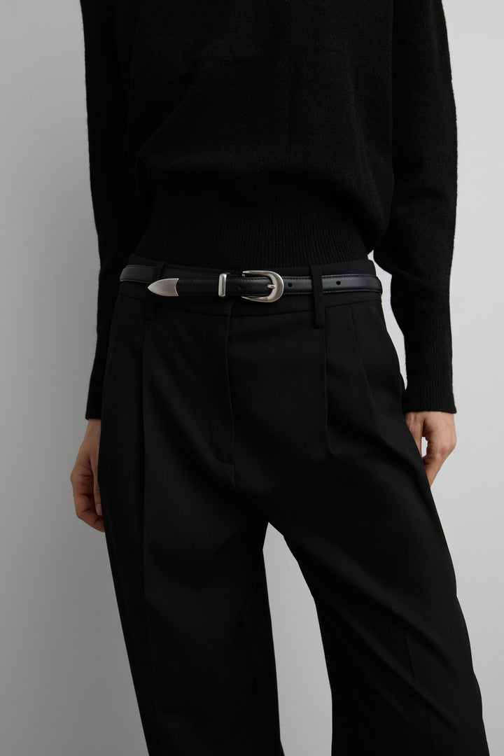 MILA WESTERN LEATHER BELT in Black Antique Silver — alternate angle