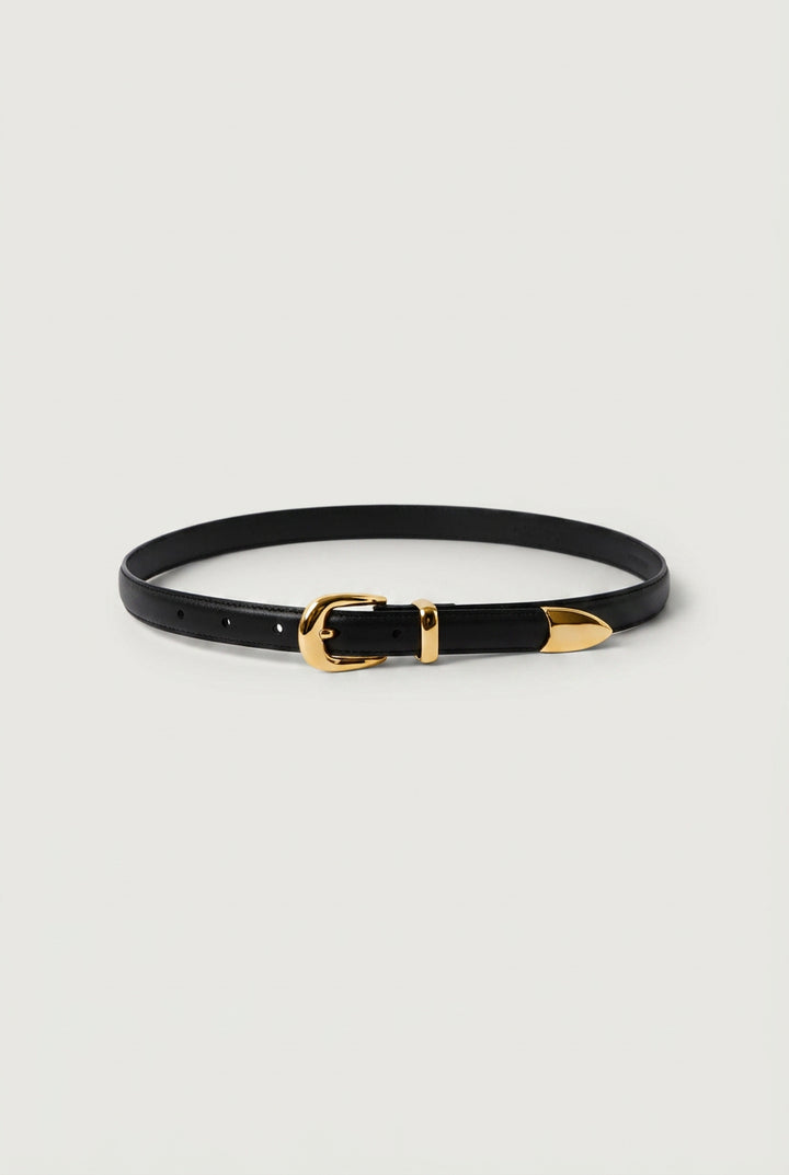 MILA WESTERN LEATHER BELT in Black Antique Gold — alternate angle