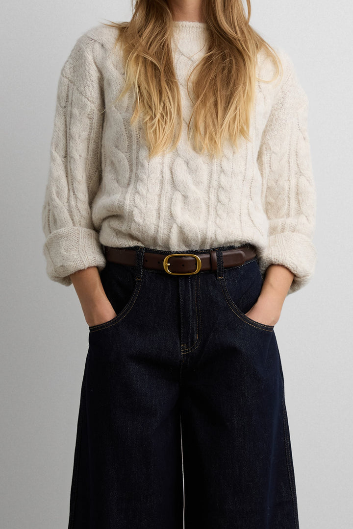 BLAKE OVAL LEATHER BELT in Espresso Antique Gold — alternate angle