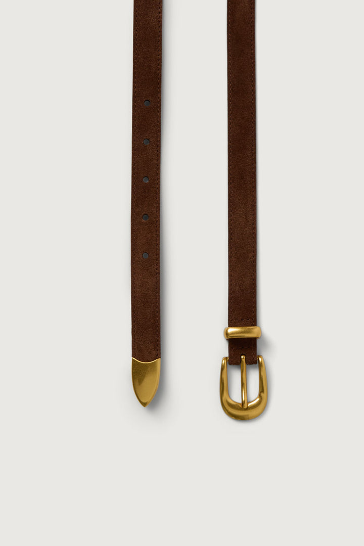 MILA SUEDE WESTERN BELT in Brown Antique Gold — alternate angle