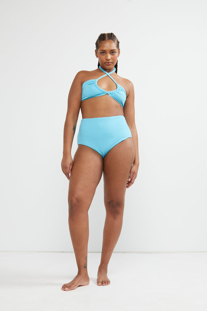 HIGH WAISTED BIKINI BOTTOM in Turquoise — alternate angle