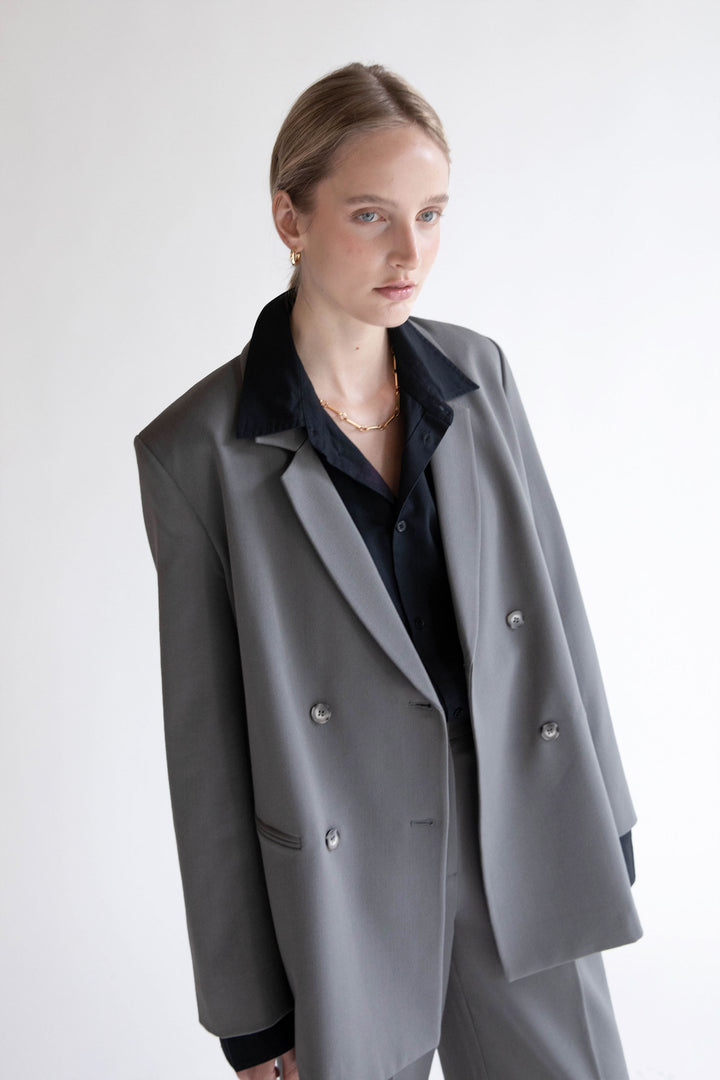 OVERSIZED BLAZER in Gunmetal — alternate angle