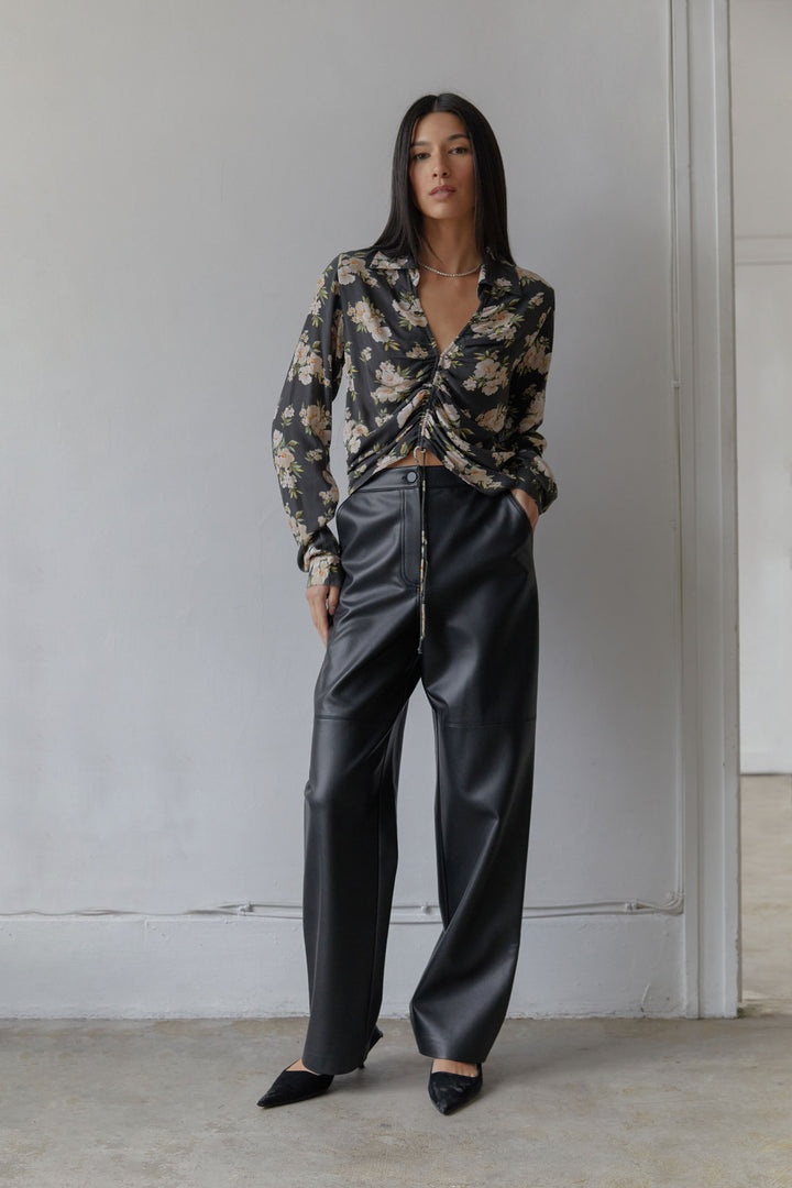COLLARED FLORAL BLOUSE in Black Print — alternate angle