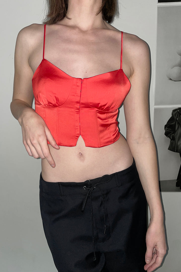 SATIN BUSTIER TOP in Red Alert — alternate angle