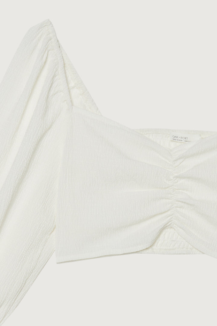 CROPPED PUFF SLEEVE TOP in Coconut Milk — alternate angle