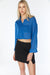Cropped sheer button up in cobalt blue — main image