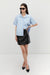Cropped short sleeve button up in misty blue — main image
