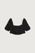 Linen blend puff sleeve blouse in black — main image