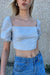 Linen blend puff sleeve blouse in pearl blue — main image