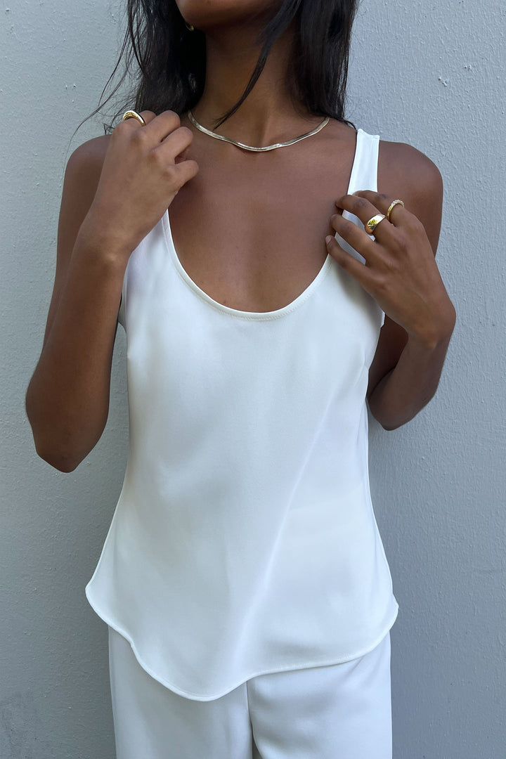 SATIN CREPE SCOOP NECK TANK in Cream — alternate angle