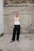 Linen blend tie front tank in birch — main image
