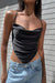 Satin handkerchief top in black — main image