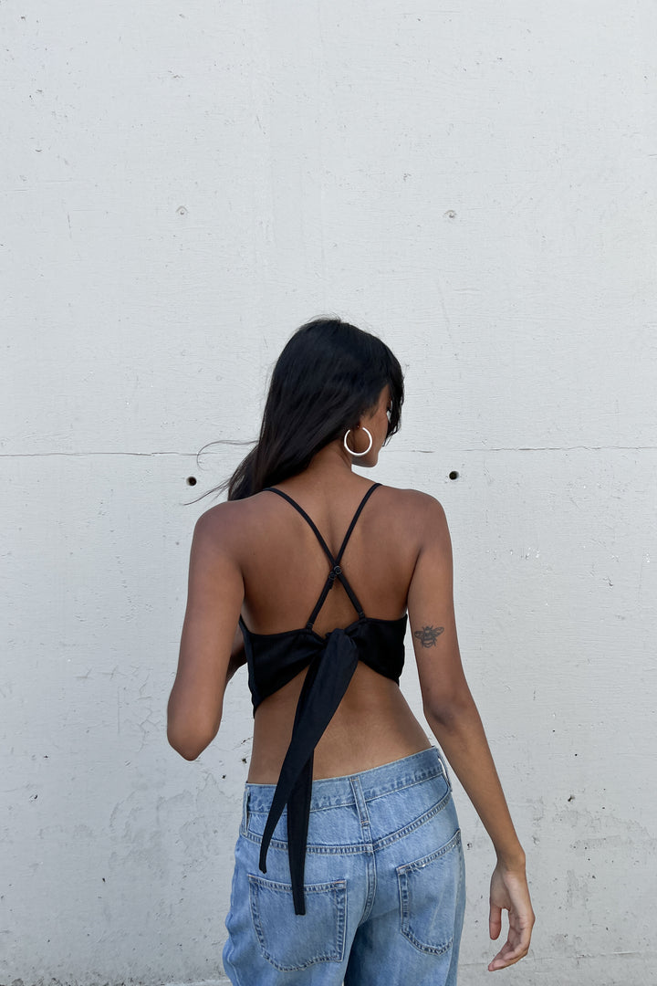 SATIN HANDKERCHIEF TOP in Black — alternate angle