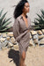 Linen blend front tie shirt in taupe — main image