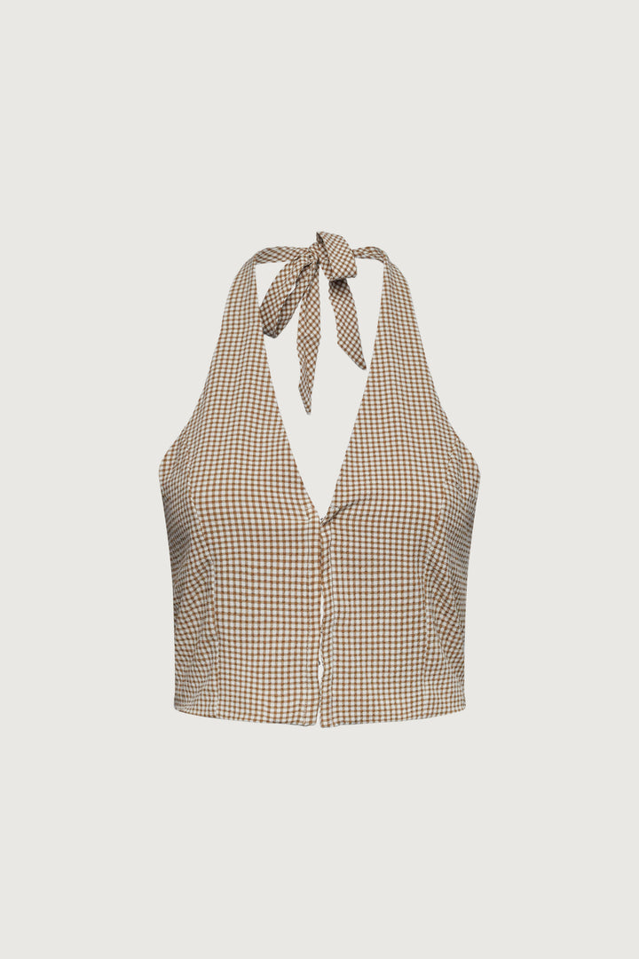 GINGHAM HALTER TOP in Coconut Lead Grey — alternate angle