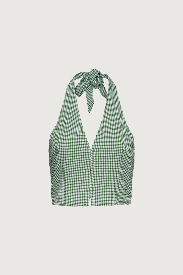 GINGHAM HALTER TOP in Coconut Lead Grey — alternate angle