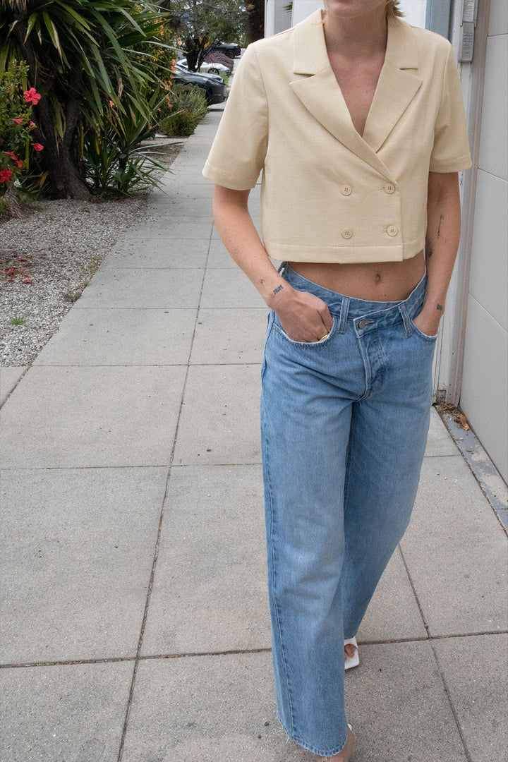DOUBLE-BREASTED CROPPED BLOUSE in Light Beige — alternate angle
