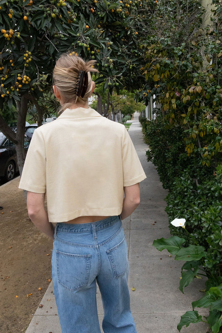 DOUBLE-BREASTED CROPPED BLOUSE in Light Beige — alternate angle