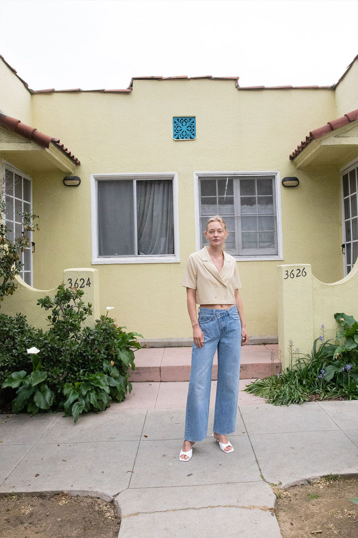 DOUBLE-BREASTED CROPPED BLOUSE in Light Beige — alternate angle