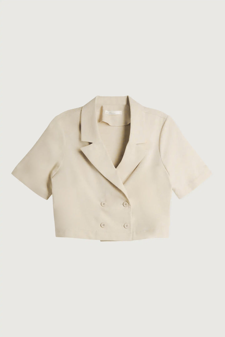 DOUBLE-BREASTED CROPPED BLOUSE in Light Beige — alternate angle