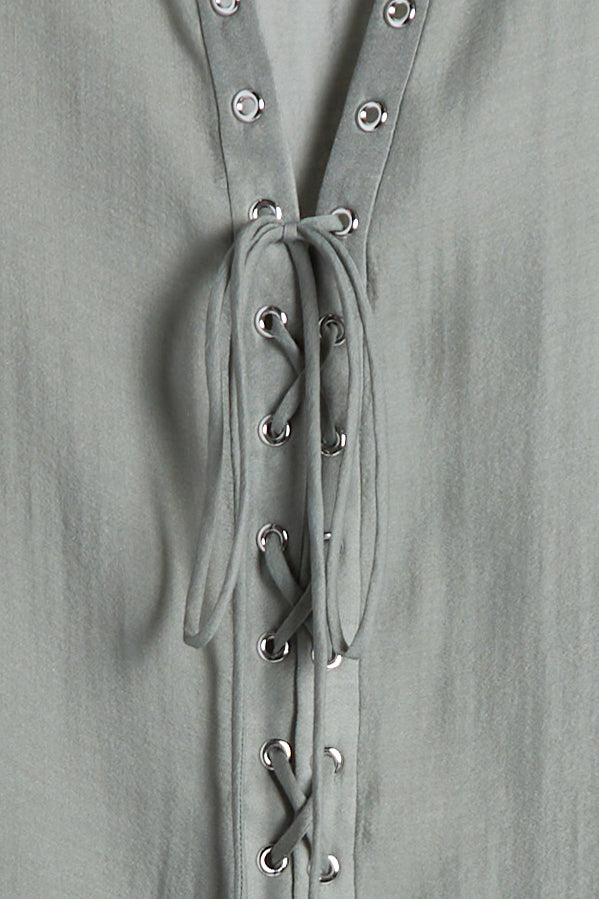 LACE-UP CHIFFON BLOUSE in Shadow — alternate angle