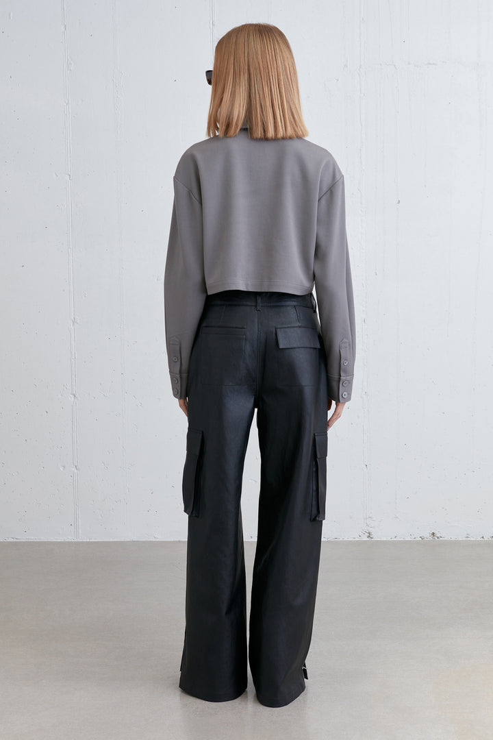 CROPPED COLLARED SHIRT in Steel Grey — alternate angle