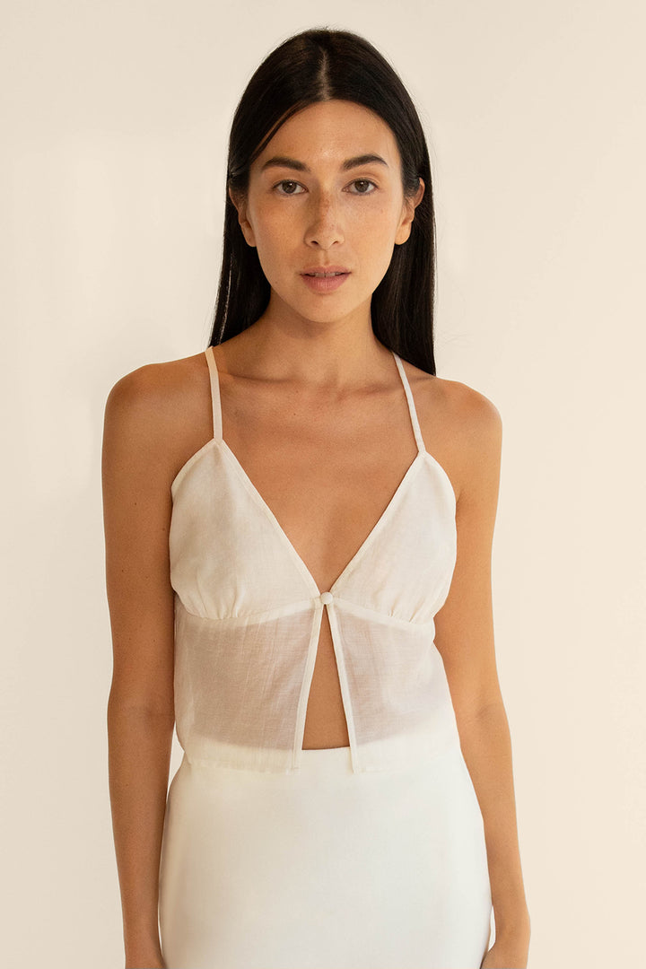 BUTTON FRONT CAMISOLE TANK in Cream — alternate angle