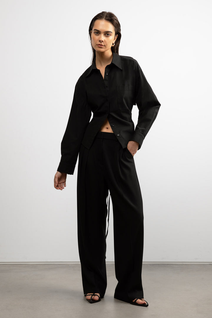 OPEN BACK SHIRT WITH TIES in Black — alternate angle