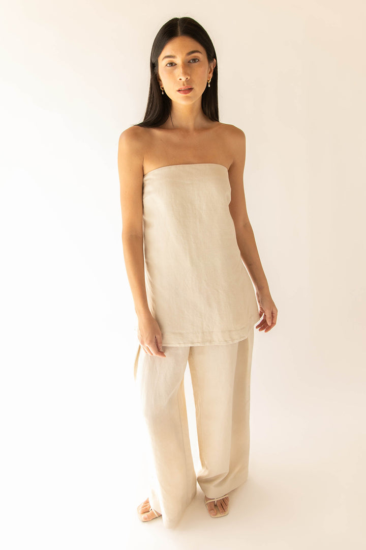 LINEN BLEND TUBE TOP in Seashell — alternate angle