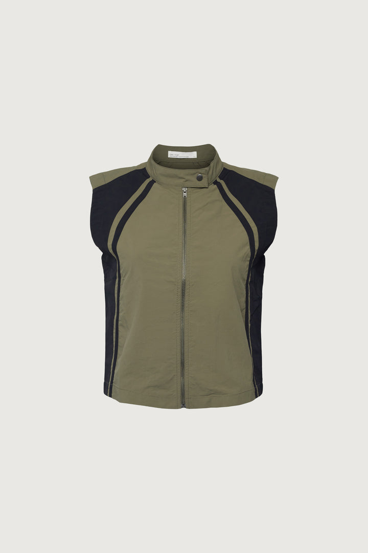 SLEEVELESS NYLON RACER TOP in Kalamata Black — alternate angle