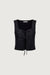 Linen blend tie front tank top in black — main image