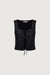 Linen blend tie front tank top in black — main image