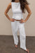 Linen blend tie front tank top in white — main image